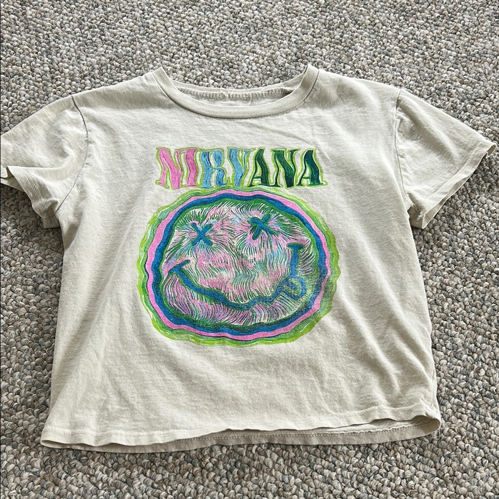 Urban Outfitters Beige Nirvana Crop Top with Colorful Graphic